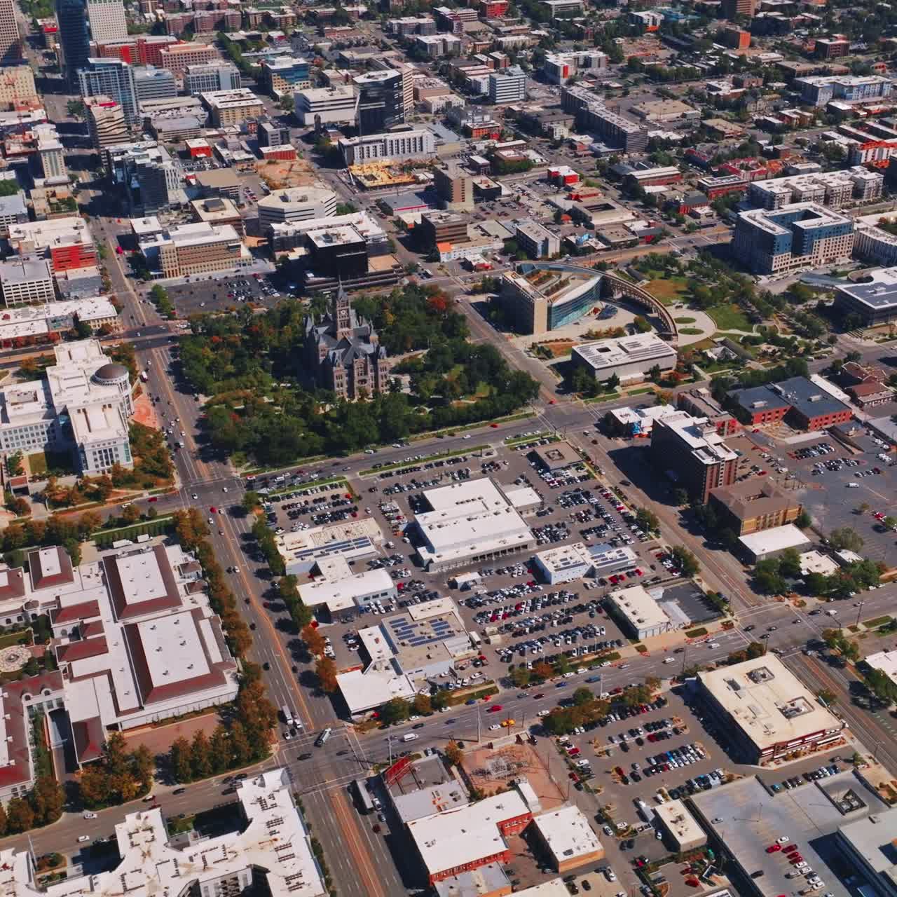 Equal square districts of Salt Lake City, Utah, USA. Varied colorful panorama of the metropolis from bird's eye view