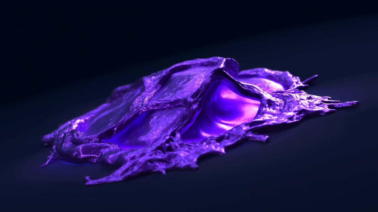 Purple Liquid Splash Captured In Slow Motion, Cinematic Macro Shot Of Glossy Viscous Fluid Forming Abstract