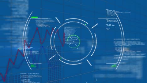 Animación-Del-Procesamiento-De-Datos-Y-Escaneo-Del-Alcance-Sobre-El-Procesamiento-De-Datos-Estadísticos-Sobre-Fondo-Azul