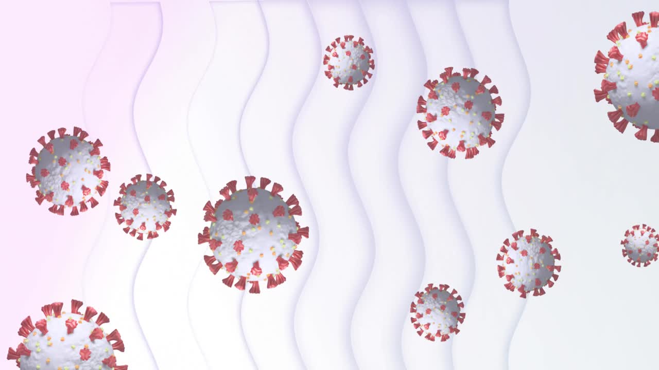 células de covid-19 contra ondas en fondo blanco