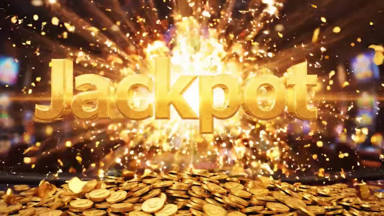 A Golden Jackpot Celebration Featuring Cascading Coins and Exciting Casino Ambience, Highlighting the Thrill of Winning Big in a Vibrant Gaming Environment