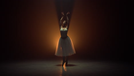 flexible ballerina dancing on tiptoe on stage. ballet dancer wearing tutu skirt