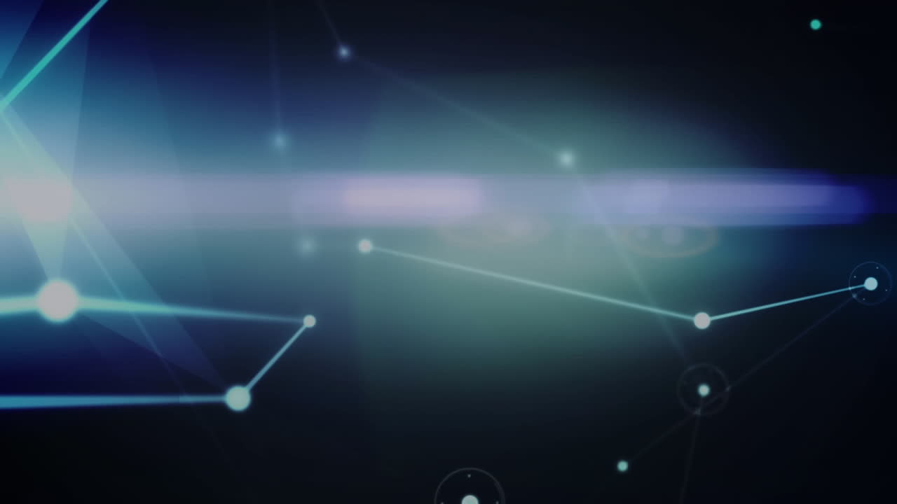 animación de una red brillante de conexiones y senderos de luz contra un fondo azul