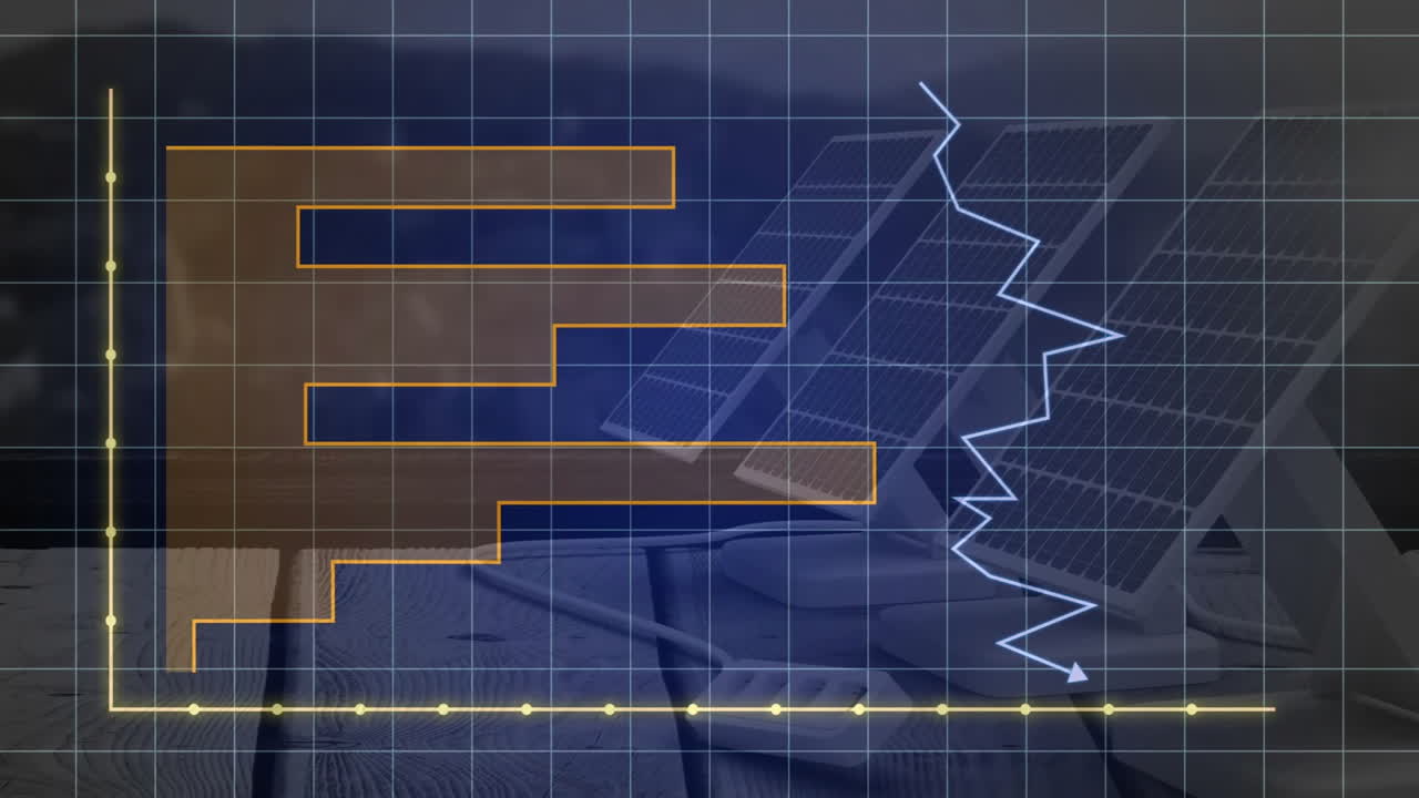animación de gráficos de barras y líneas sobre paneles solares y datos financieros