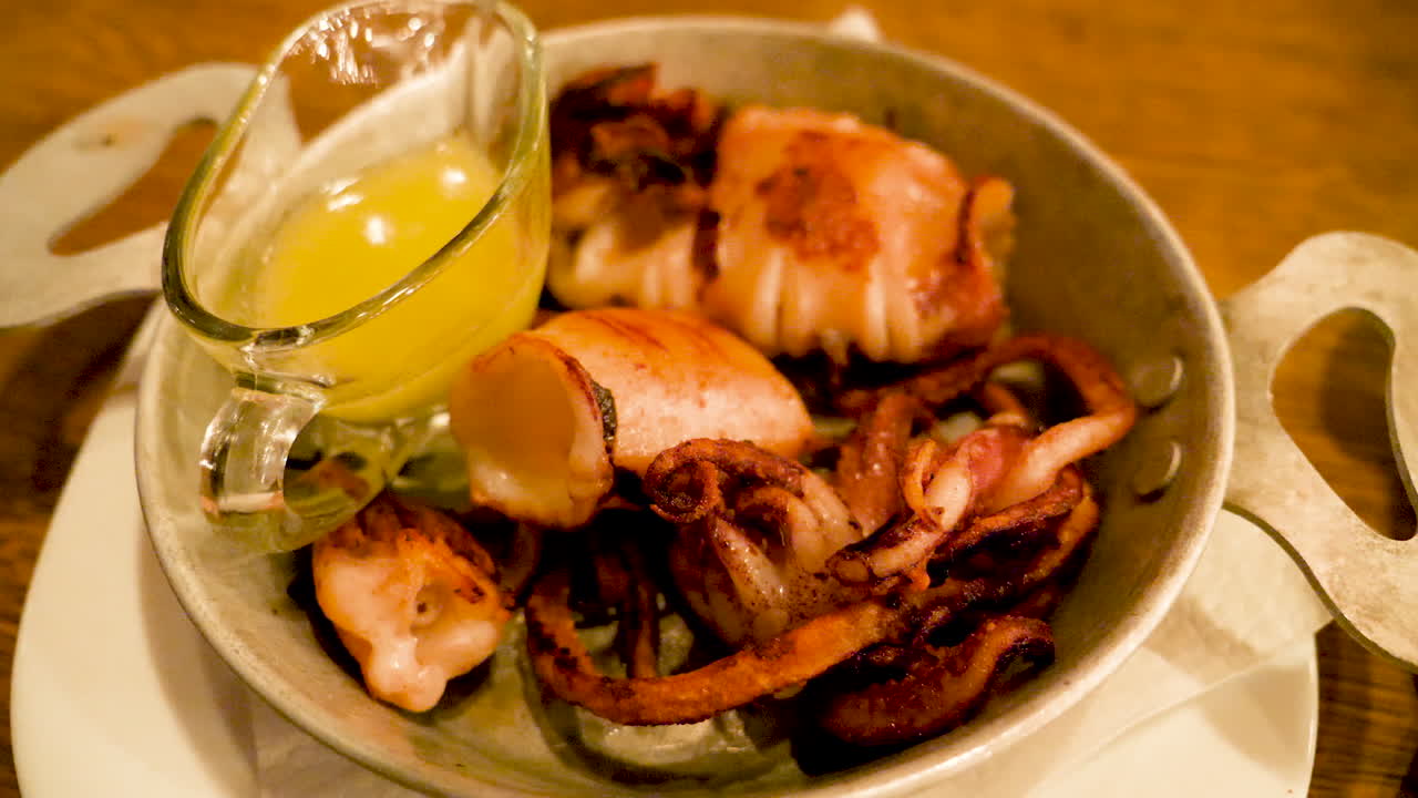 Zoom in on a plate with fried squid