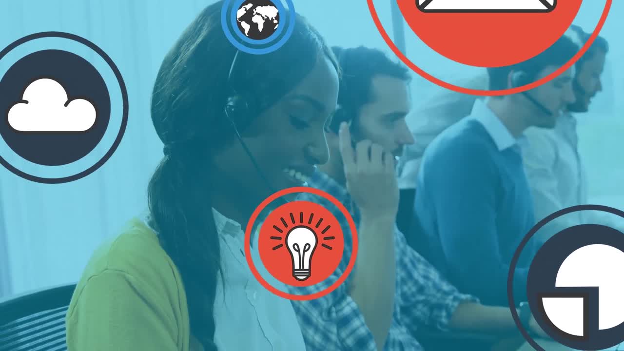 ⁇ 드폰 헤드 ⁇ 을 착용한 다양한 사업가들에 대한 온라인 아이콘의 애니메이션