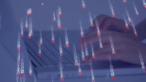 animación del procesamiento de datos con las manos utilizando una computadora portátil en la oficina