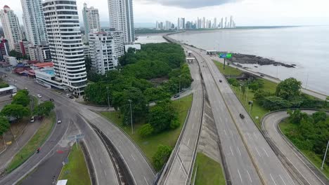 Aerial-drone-footage-of-a-highway-and-buildings-in-Panama-City