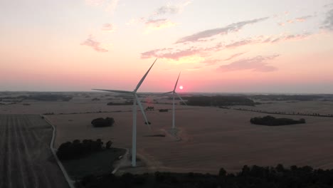aerial: wind turbines in sunset