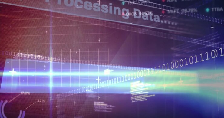 Opening frames initiating data HUD unfolding flare sweeping binary flowing showing processing data