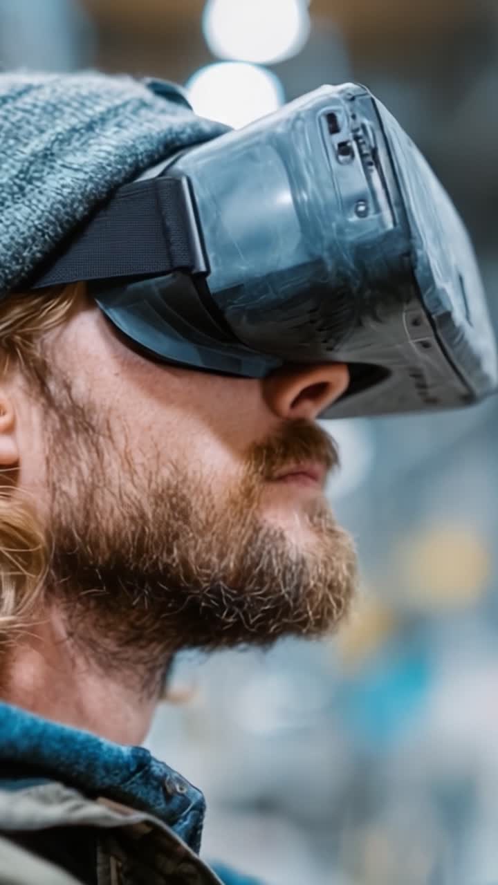 Immersive Reality Experience: A Close-Up of a User Engaging with Virtual Reality Technology in a Dynamic Environment