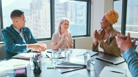 business team celebrating success in meeting