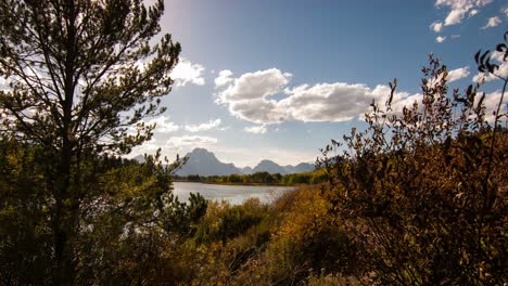 Time-Lapse-Clouds-Travel-Over-Oxbow-Bend,-Yellowstone-National-Park,-Wyoming