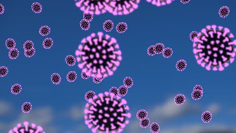 brote de gérmenes del virus de la corona en todo el mundo sobre fondo de cielo azul