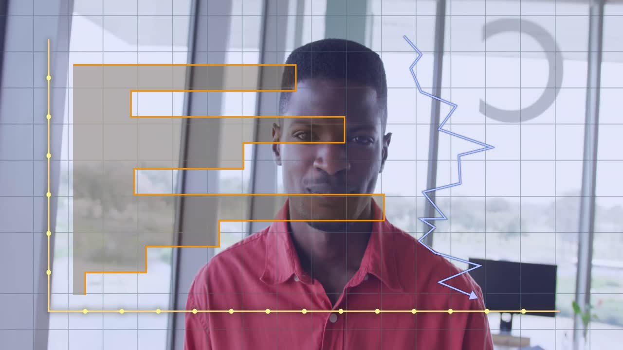 animación del procesamiento de datos sobre un empresario afroamericano en el cargo
