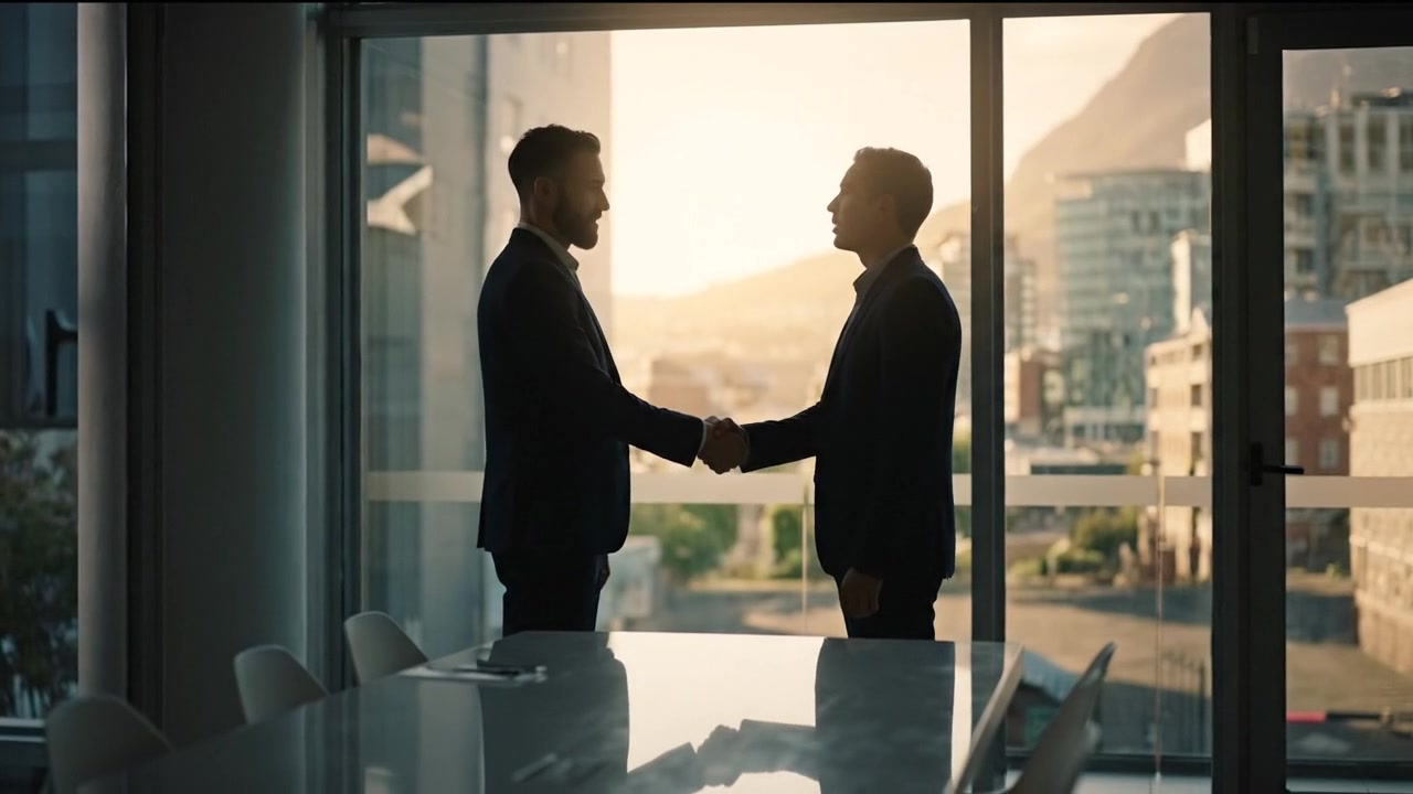 Corporate Executives Shaking Hands After Successful Business Partnership Agreement