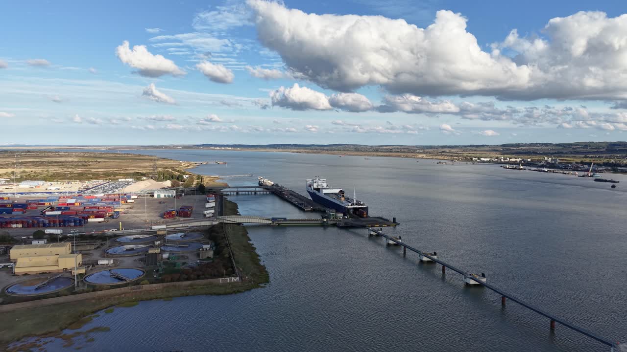 Tilbury 2 roll on roll off terminal aerial view approaching the Essex Thames port facility