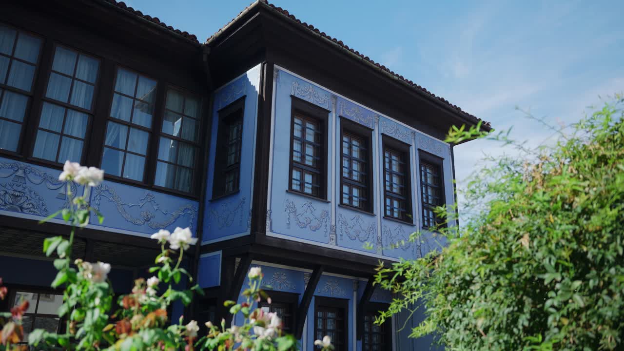 Old blue house in the old town of Plovdiv, Bulgaria