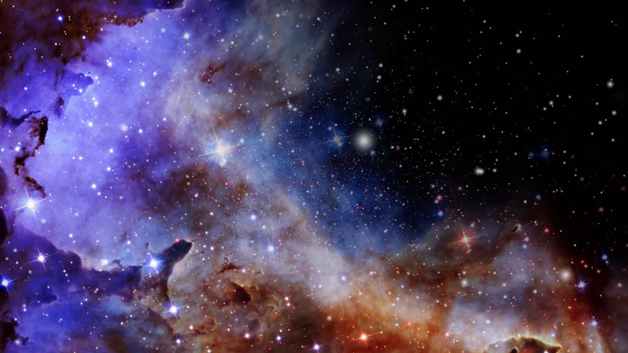 nubes nebulosas en el universo acercándose con el brillo de las estrellas
