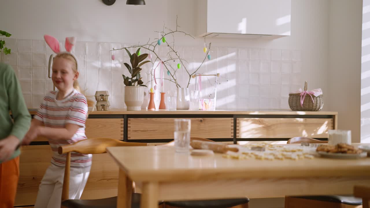 Kids Baking Easter Cookies in the Kitchen