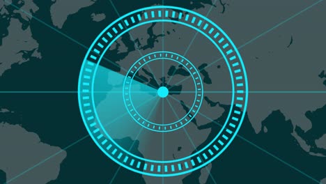 a global radar scan over a world map, representing data and surveillance