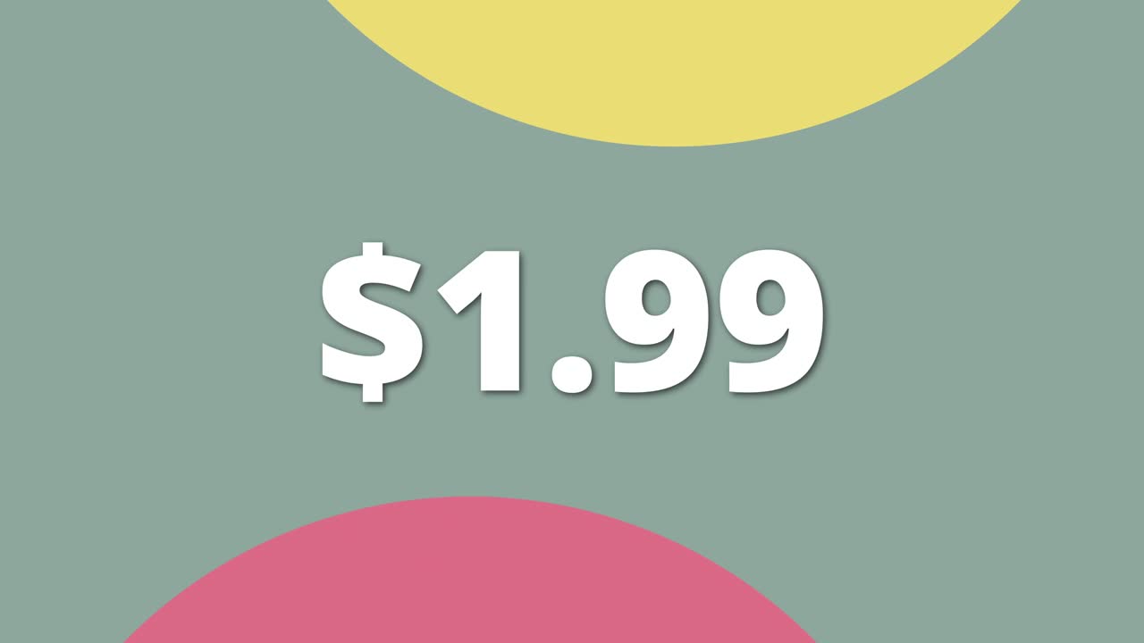 Short animated video showing a colorful price tag at 1.99 Perfect for digital ads, ecommerce promotions, and retail marketing