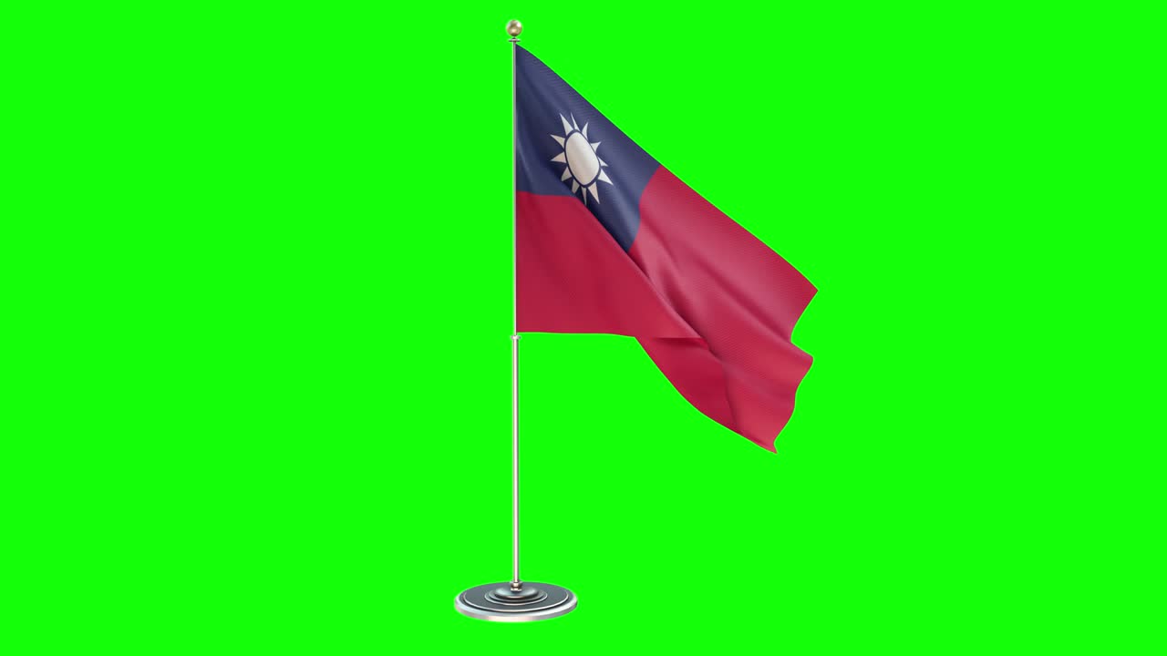 Taiwan Illustrazione 3D della bandiera sventolante su un'asta con Chroma key
