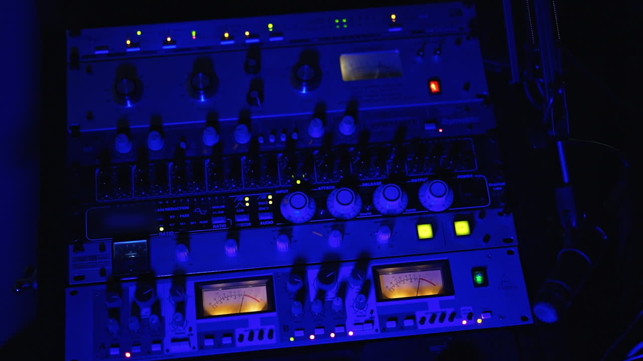 Professional Audio Mixing Console in a Dark Room