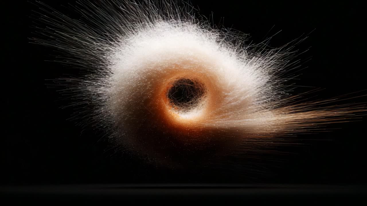 Dynamic Energy Movement: Capture of an Abstract Spiral Formation Representing a Powerful Flow of Energy Transforming Through a Dark Background with Radiative Elements