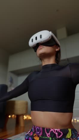 woman practicing yoga or meditation in virtual reality