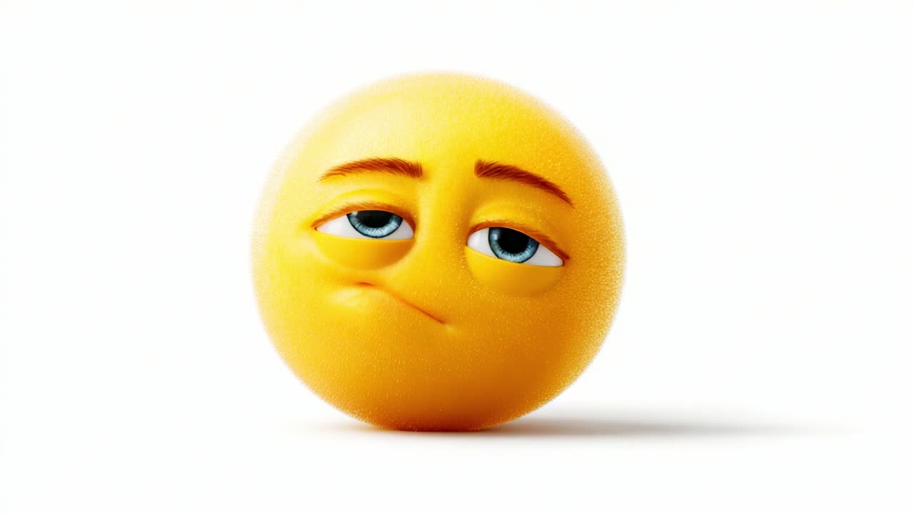 A Thoughtful Yellow Emoji This animated emoji portrays a mix of nonchalance and boredom, capturing a moment of contemplation with its expressive eyes and subtle frown