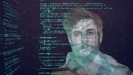 procesamiento de datos sobre el hombre contra el espacio en el fondo