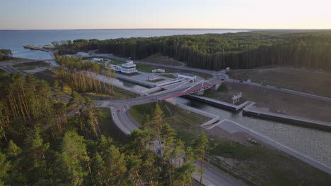 Vistula-Spit-canal-Nowy-Świat-ship-Canal---cross-cutting---new-geopolitical-and-strategy-place-in-Poland,-sea-crossing-to-Elblag