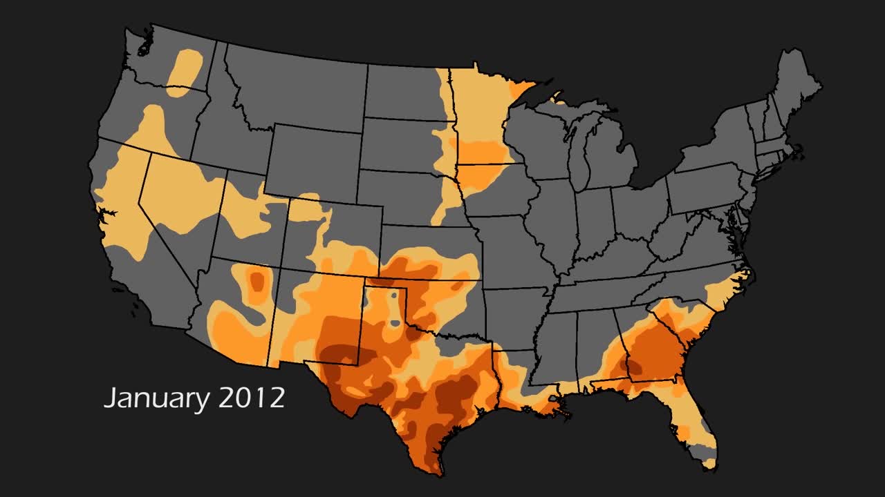 애니메이션 맵 시각화는 2012년의 가뭄을 보여줍니다.