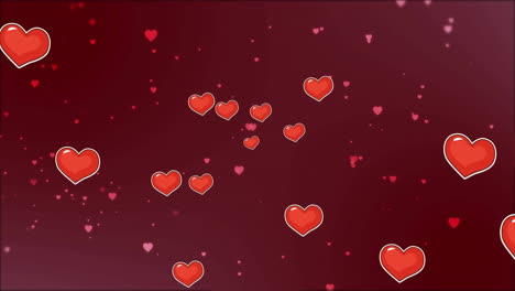 animation of red and pink hearts multiplying over red hearts on dark red background