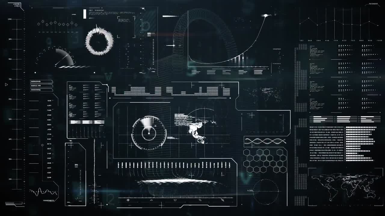 Animation of cyber attack warning and data processing and scanning on screen