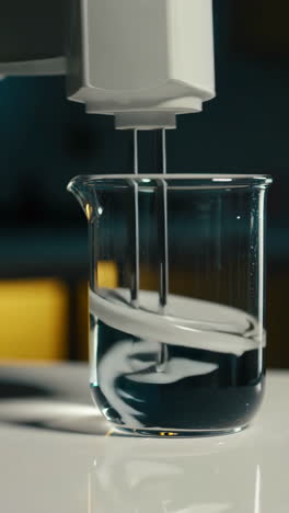 mixing liquid in a beaker with a digital mixer