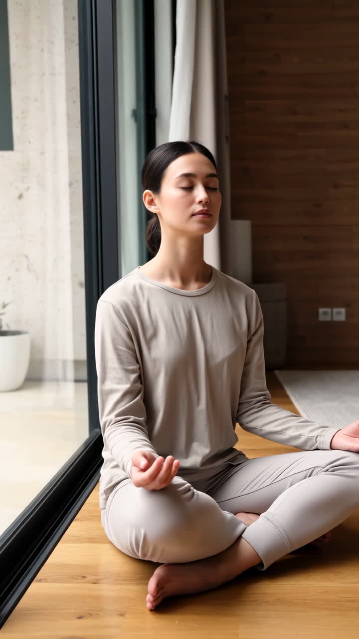 Woman meditating by a window