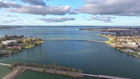 over the weir bridge and towards the road bridge and rsl over lake mulwala