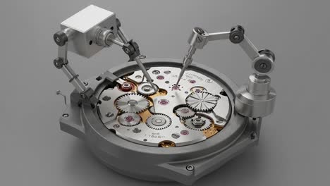 an intricate assembly of mechanical watch components with precision tools, showcasing the complexity and beauty of horological engineering in two distinct stages