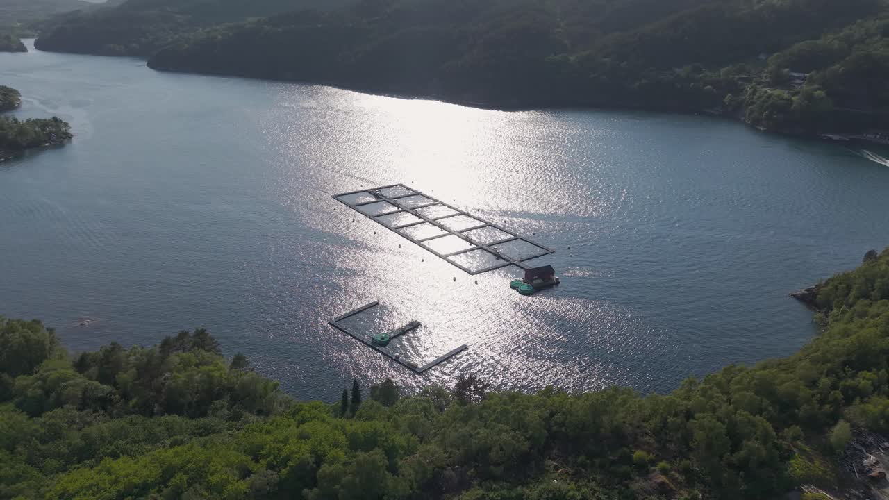 Aquaculture, View Of Salmon Fish Farm In Norway. Aerial Drone Shot