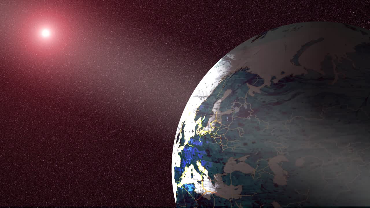 지구는 은 색의 별, 은하, 해가 뜨는 공간, 3d, 초현실적인 배경.