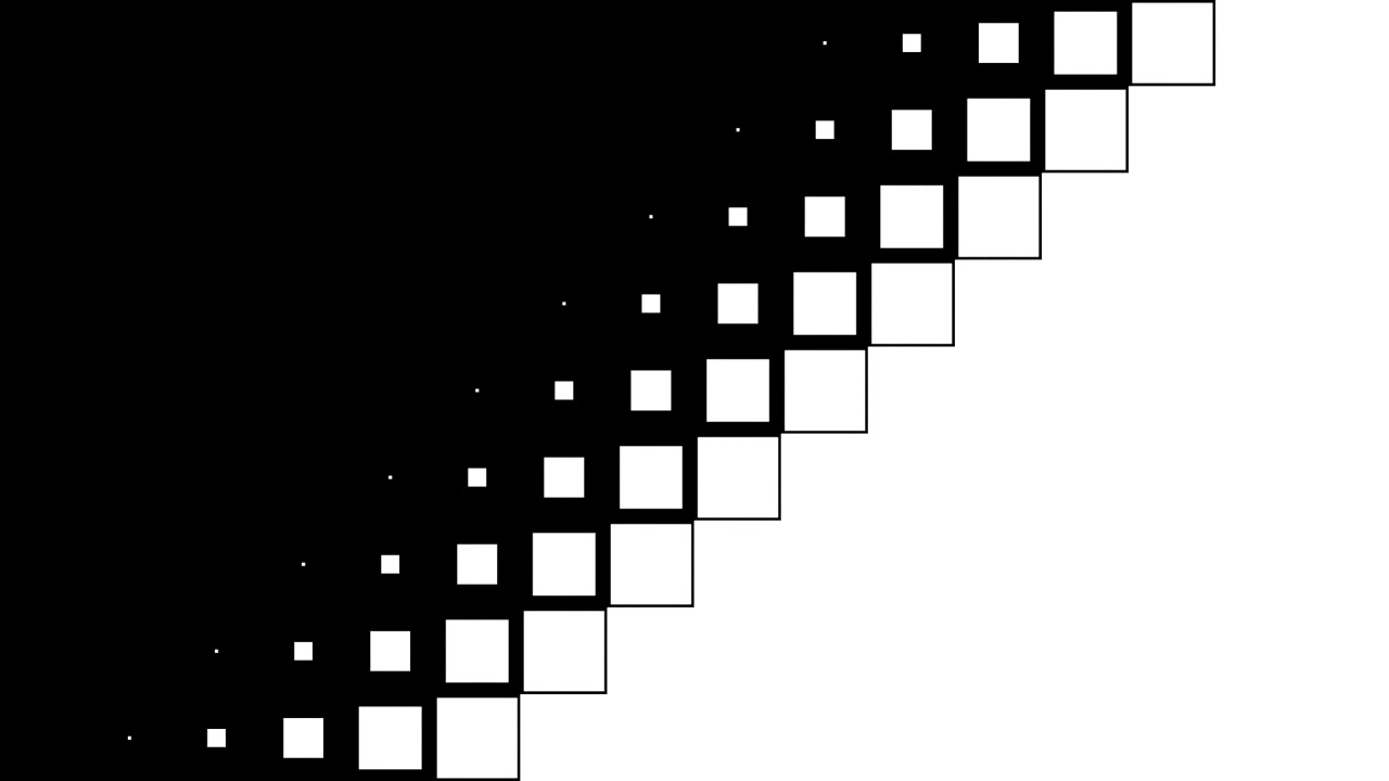 Abstract Transition Effect with Expanding White Squares on Black Background