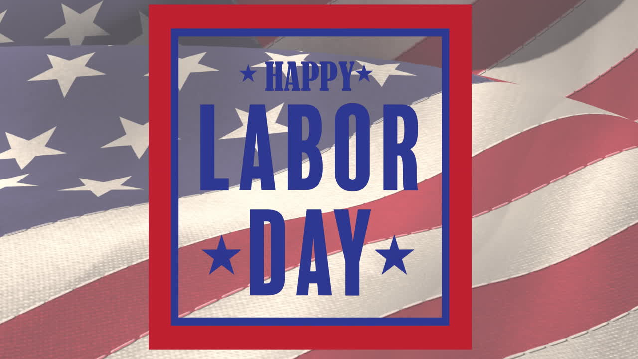 Animation of labor day text over flag of united states of america