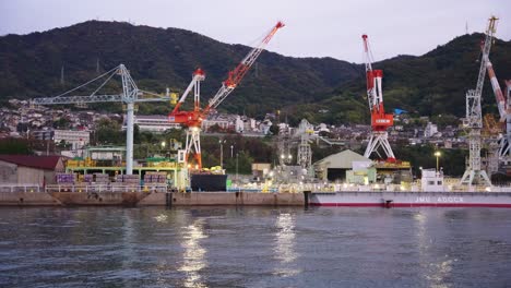 kure shipyard in hiroshima prefecture japan, evening establishing shot