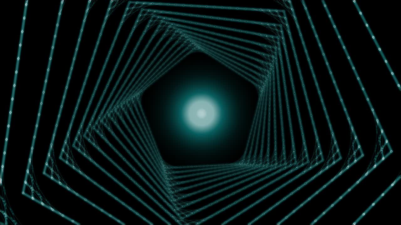 círculo brillante blanco dentro de un pentágono sobre el fondo negro.