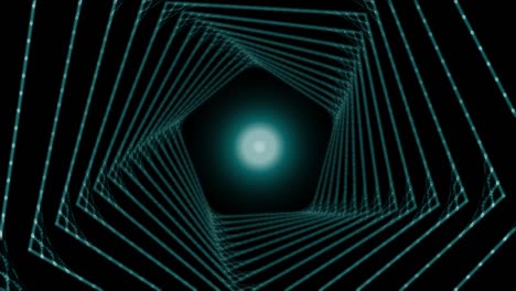 White shining circle inside a pentagon on the black background.