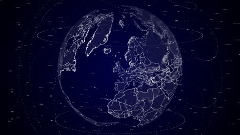 digital globe rotating, zooming in on united kingdom country