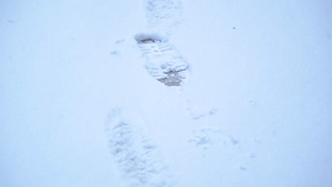 slow tilt-down of footprints in the snow