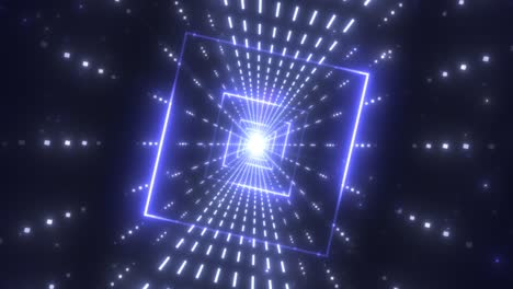 futuristas luces de neón parpadeando túnel de interminables cuadrados de brillo azul - animación de fondo de movimiento de bucle sin costuras de 4k